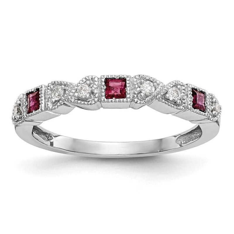 14K Weißgold Echt Diamant mit Rubin Ring