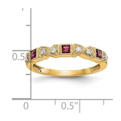 14K Gelbgold Ring mit echten Diamanten und Rubin