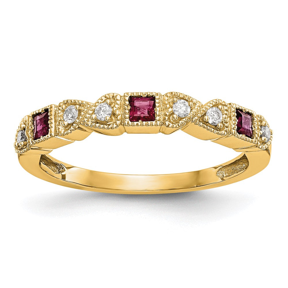 14K Gelbgold Ring mit echten Diamanten und Rubin
