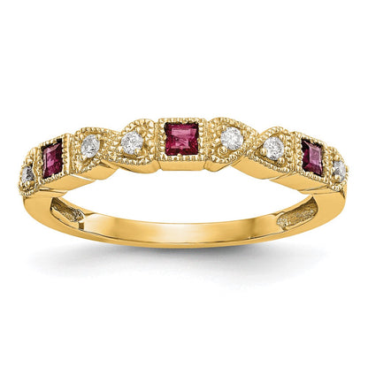 14K Gelbgold Ring mit echten Diamanten und Rubin