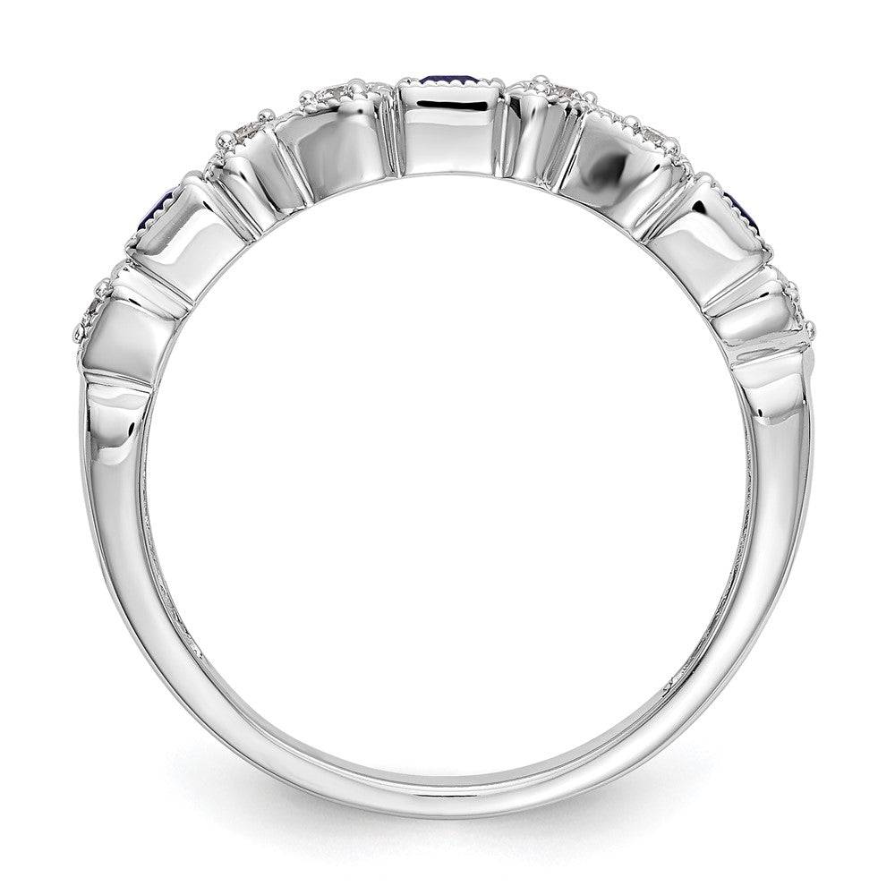 14K Weißgold Echt Diamant mit Saphir Ring