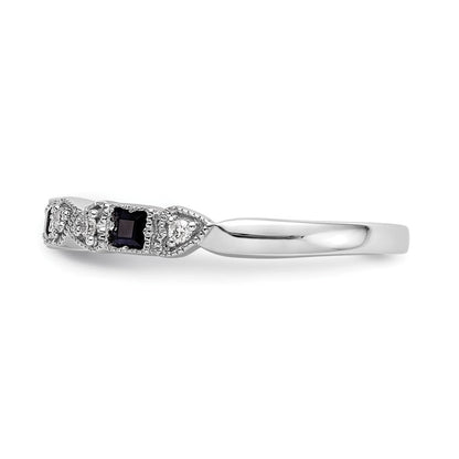 14K Weißgold Echt Diamant mit Saphir Ring