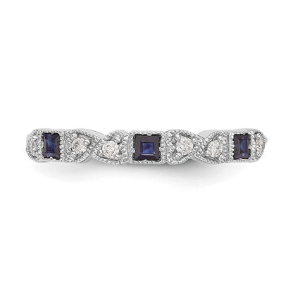 14K Weißgold Echt Diamant mit Saphir Ring