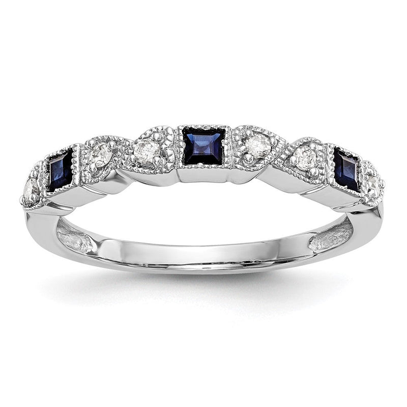 14K Weißgold Ehering mit natürlichem Diamant und Saphir