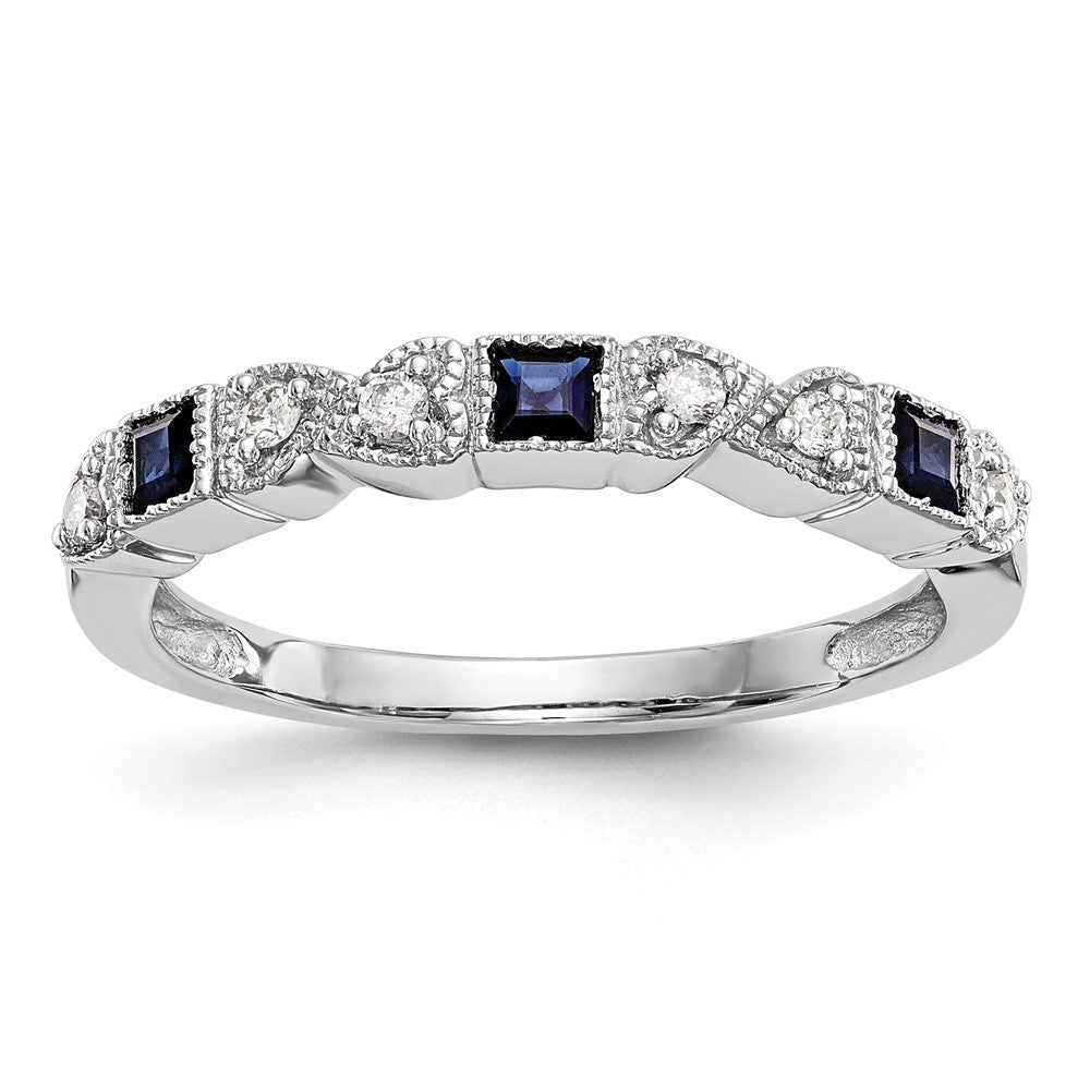14K Weißgold Echt Diamant mit Saphir Ring