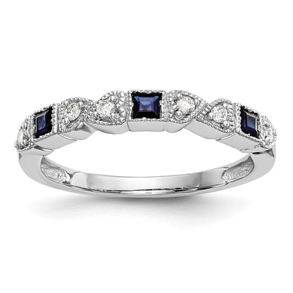 14K Weißgold Echt Diamant mit Saphir Ring