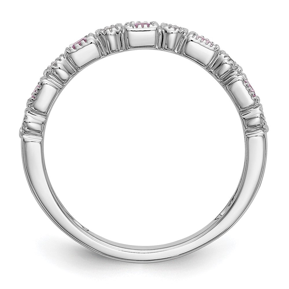 14K Weißgold Ring mit natürlichen Diamanten und rosa Saphiren