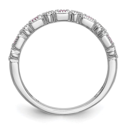 14K Weißgold Ring mit natürlichen Diamanten und rosa Saphiren