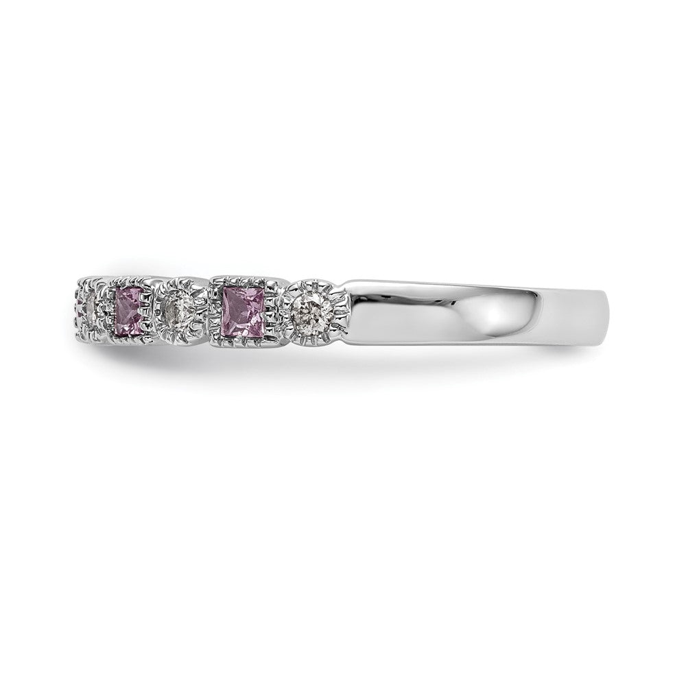 14K Weißgold Ring mit natürlichen Diamanten und rosa Saphiren