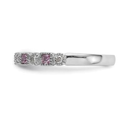 14K Weißgold Ring mit natürlichen Diamanten und rosa Saphiren