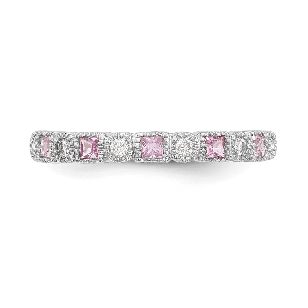 14K Weißgold Ring mit natürlichen Diamanten und rosa Saphiren