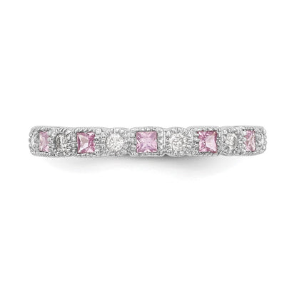 14K Weißgold Ring mit natürlichen Diamanten und rosa Saphiren