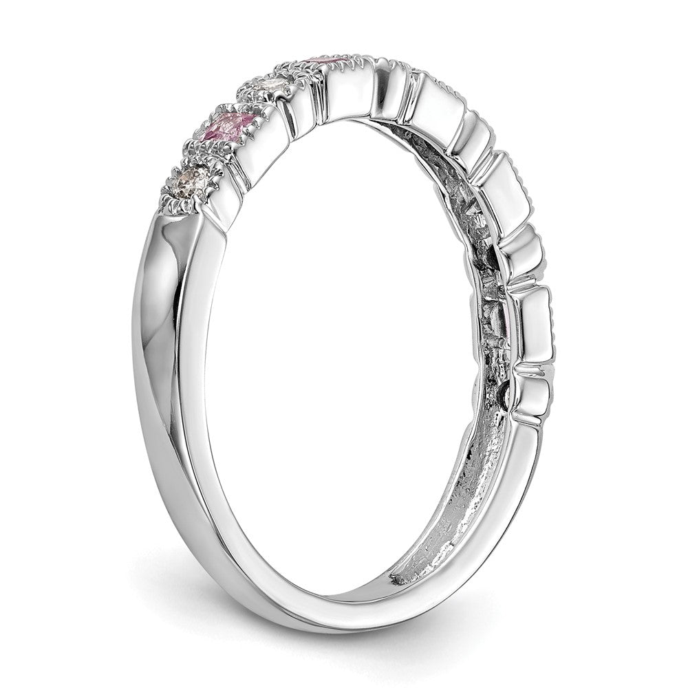 14K Weißgold Ring mit natürlichen Diamanten und rosa Saphiren