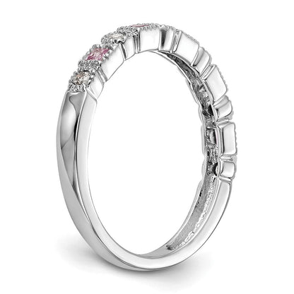 14K Weißgold Ring mit natürlichen Diamanten und rosa Saphiren