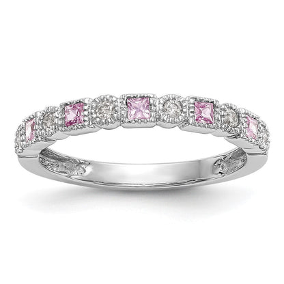 14K Weißgold Ring mit natürlichen Diamanten und rosa Saphiren