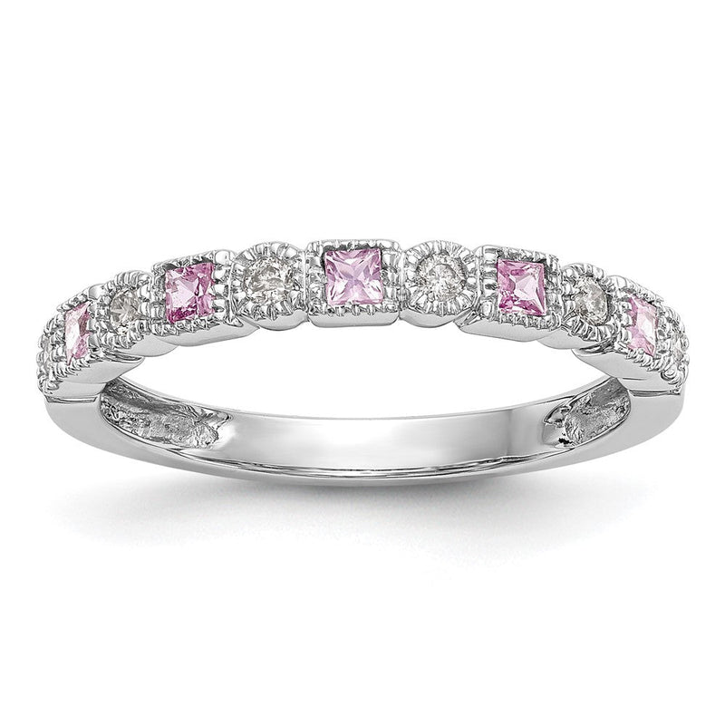 14K Weißgold Ring mit natürlichen Diamanten und rosa Saphiren