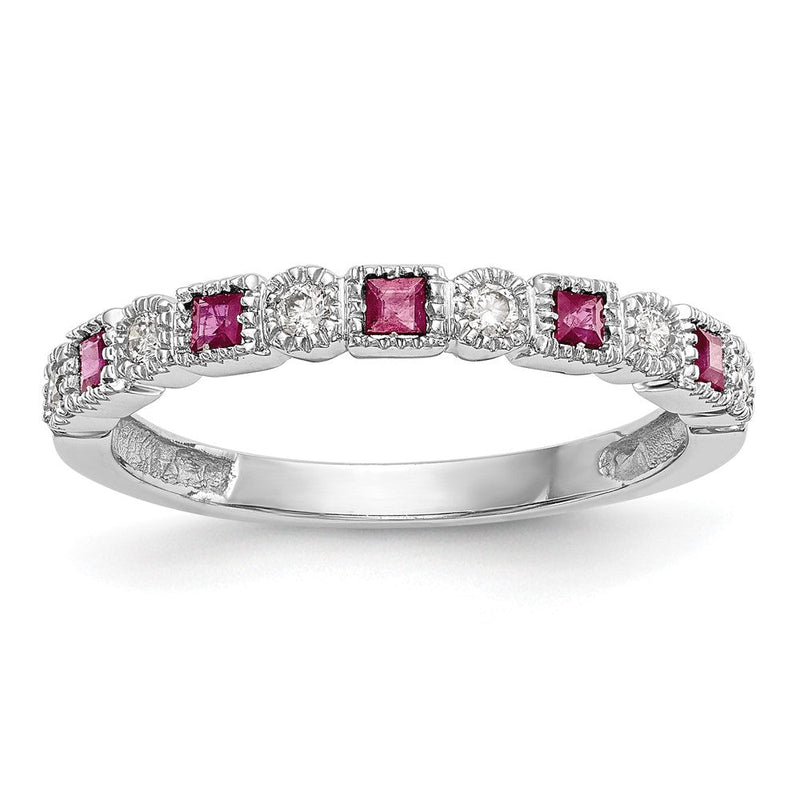 10K Weißgold Diamant mit Rubin Ring