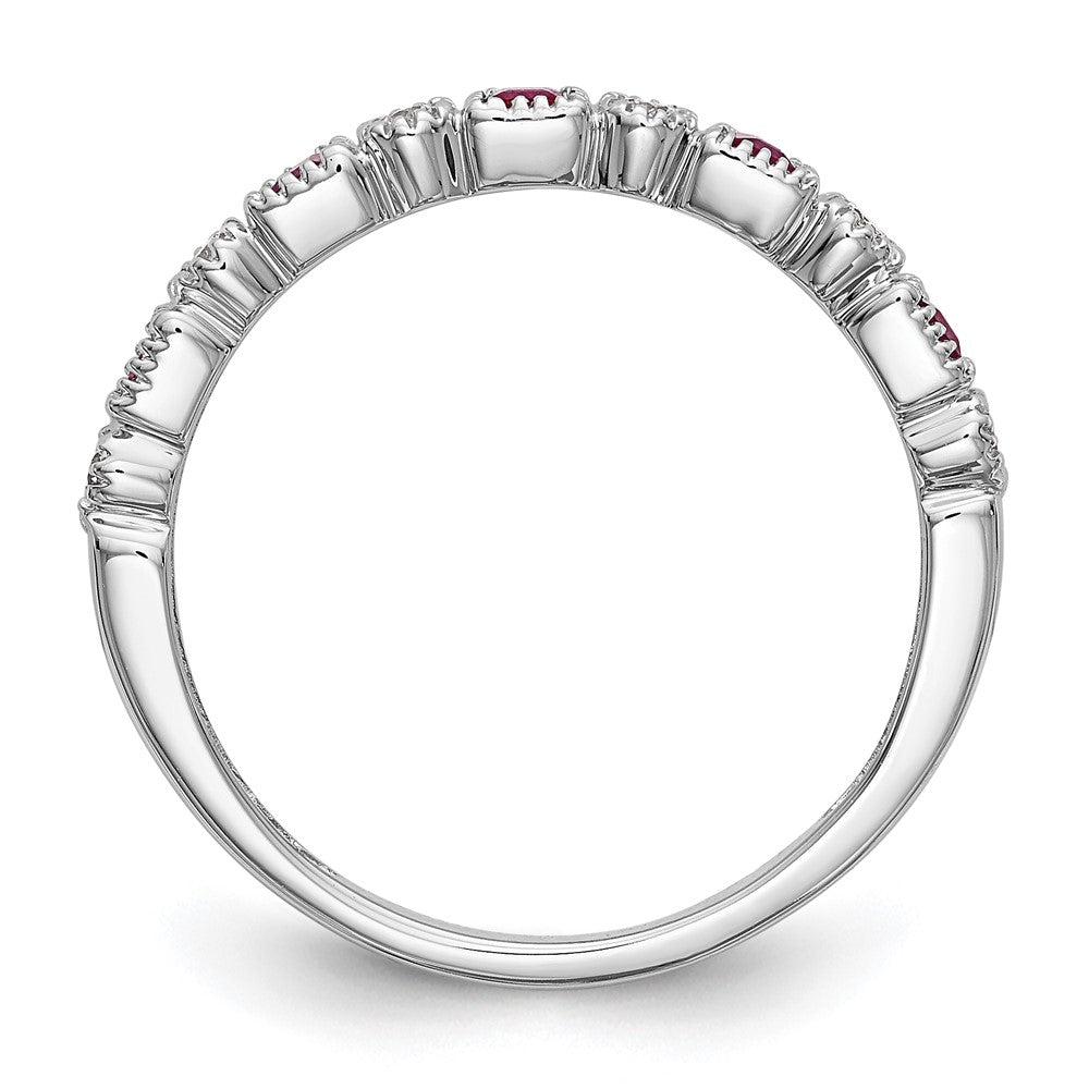 14K Weißgold Ring mit echtem Diamant und Rubin