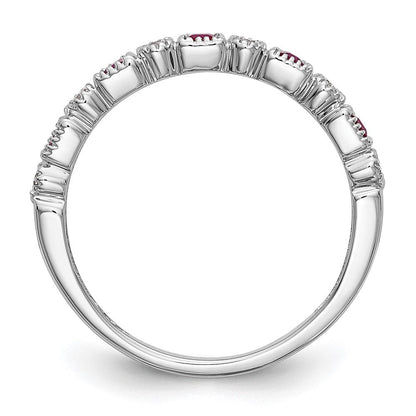 14K Weißgold Ring mit echtem Diamant und Rubin