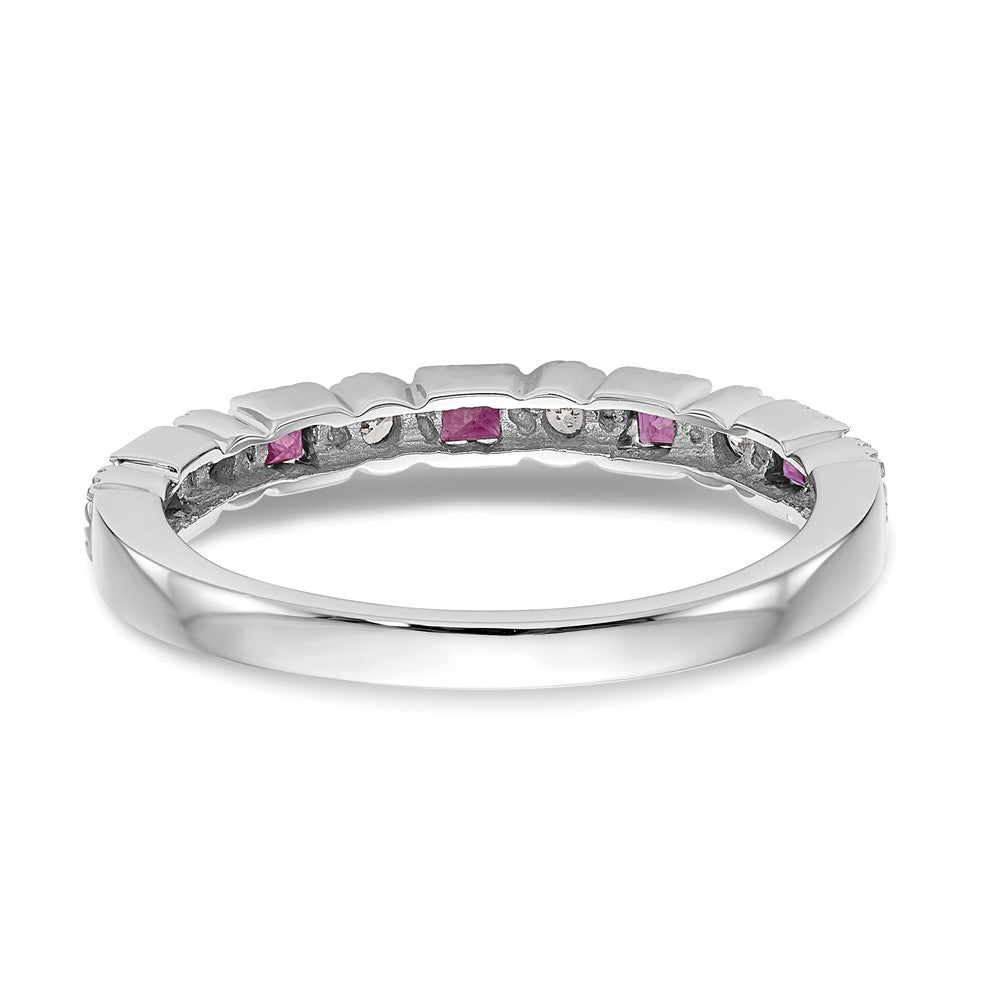14K Weißgold Ring mit echtem Diamant und Rubin