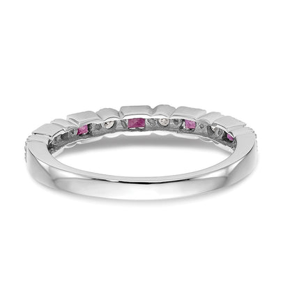 14K Weißgold Ring mit echtem Diamant und Rubin