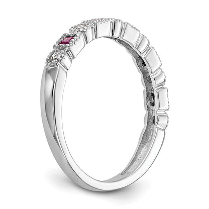 14K Weißgold Ring mit echtem Diamant und Rubin
