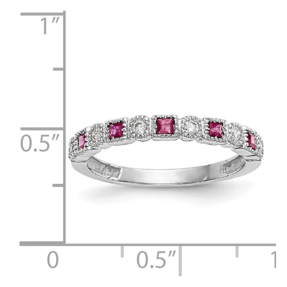 14K Weißgold Ring mit echtem Diamant und Rubin