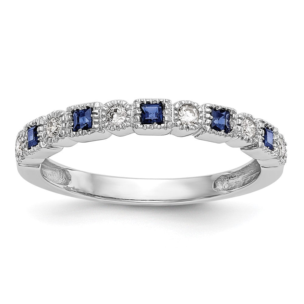 14K Weißgold Echt Diamant mit Saphir Ring