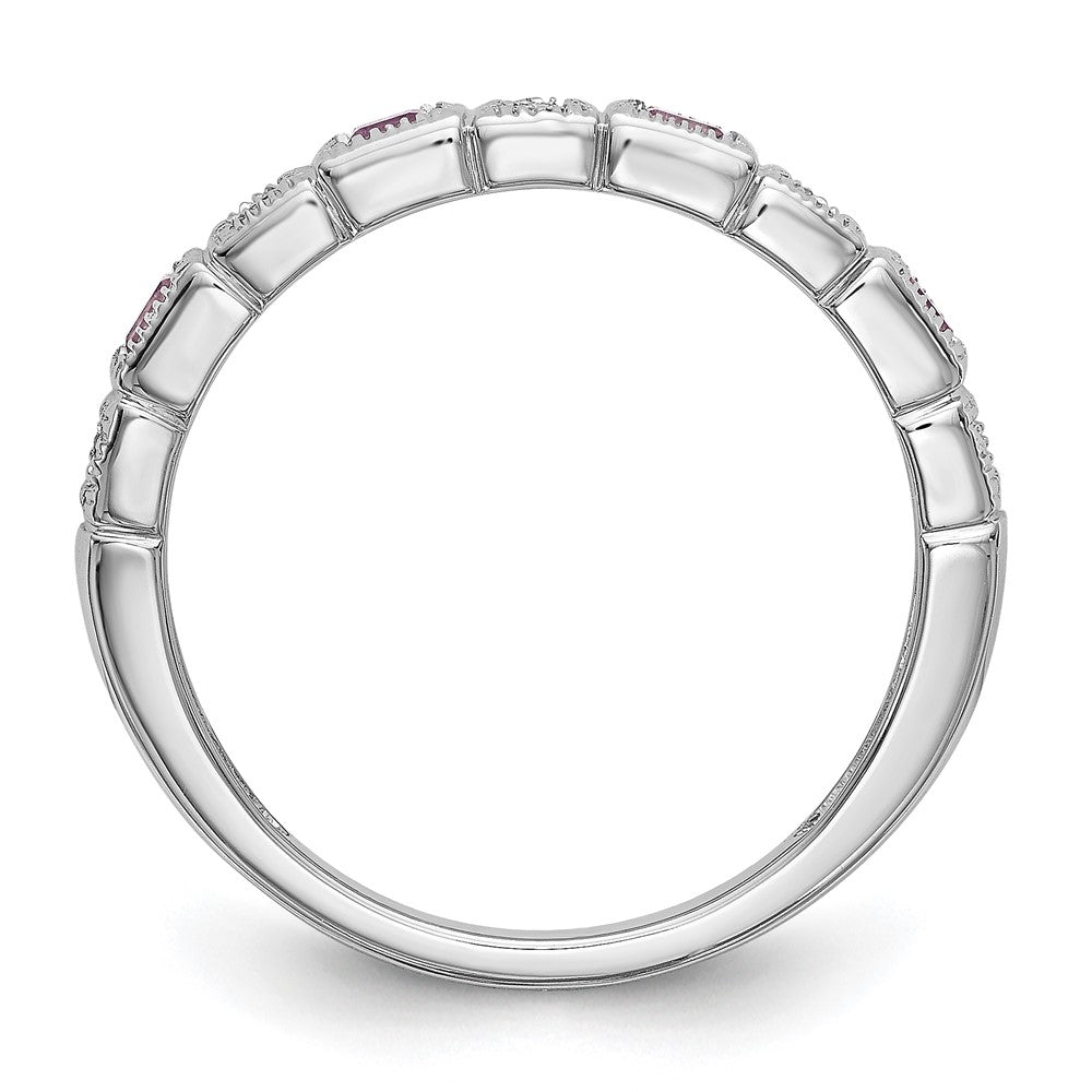 14K Weißgold 1/10 Karat Diamant und Rosa Saphir Komplett Ring