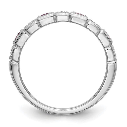 14K Weißgold 1/10 Karat Diamant und Rosa Saphir Komplett Ring