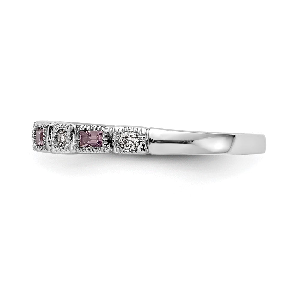 14K Weißgold 1/10 Karat Diamant und Rosa Saphir Komplett Ring