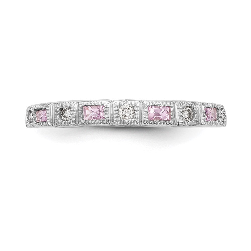 14K Weißgold 1/10 Karat Diamant und Rosa Saphir Komplett Ring