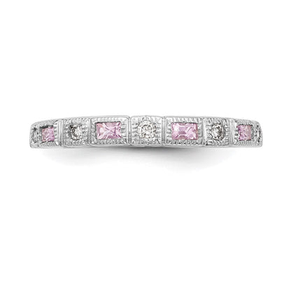 14K Weißgold 1/10 Karat Diamant und Rosa Saphir Komplett Ring