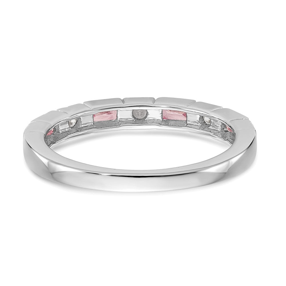 14K Weißgold 1/10 Karat Diamant und Rosa Saphir Komplett Ring