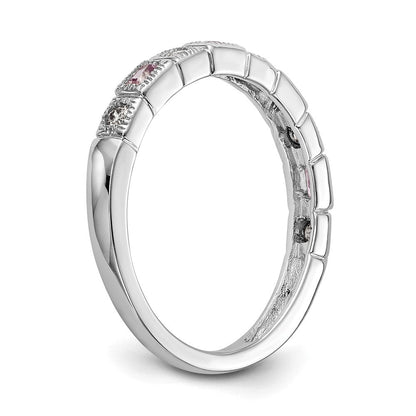 14K Weißgold 1/10 Karat Diamant und Rosa Saphir Komplett Ring