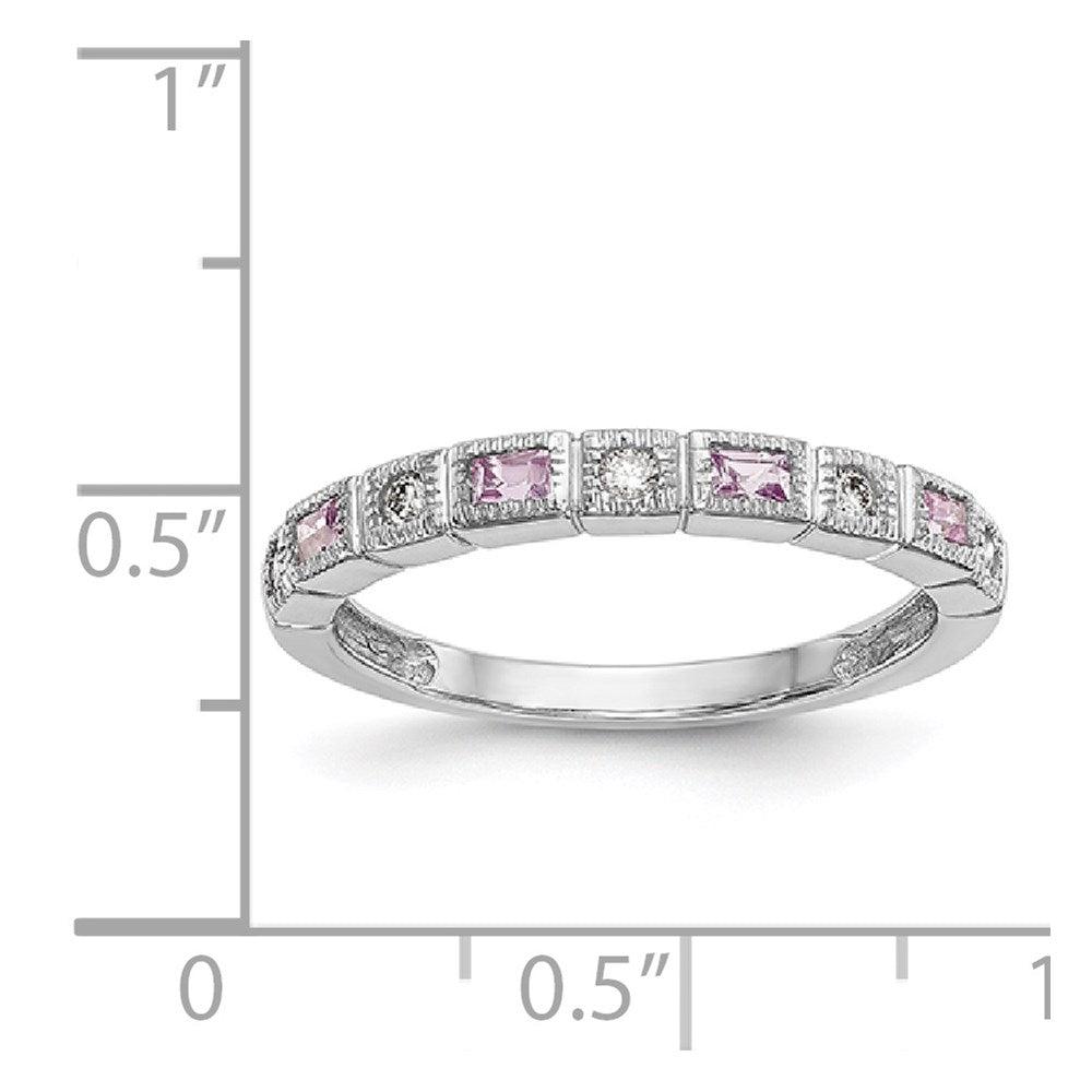 14K Weißgold 1/10 Karat Diamant und Rosa Saphir Komplett Ring