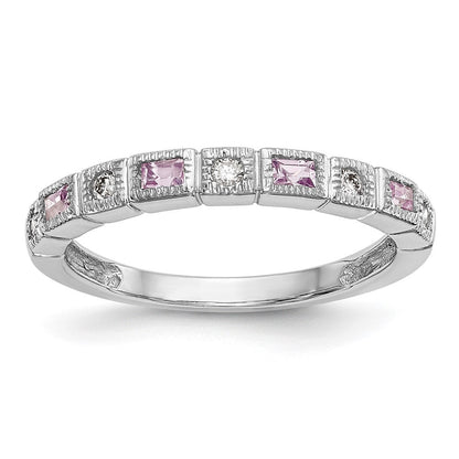 14K Weißgold 1/10 Karat Diamant und Rosa Saphir Komplett Ring