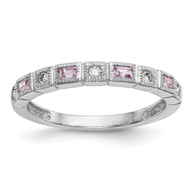 14K Weißgold 1/10 Karat Diamant und Rosa Saphir Komplett Ring
