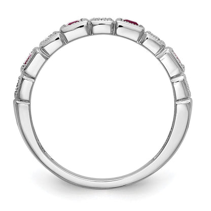 14K Weißgold 1/10 Karat Diamant und Rubin Komplett Ring