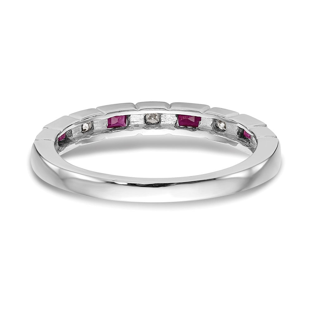 14K Weißgold 1/10 Karat Diamant und Rubin Komplett Ring