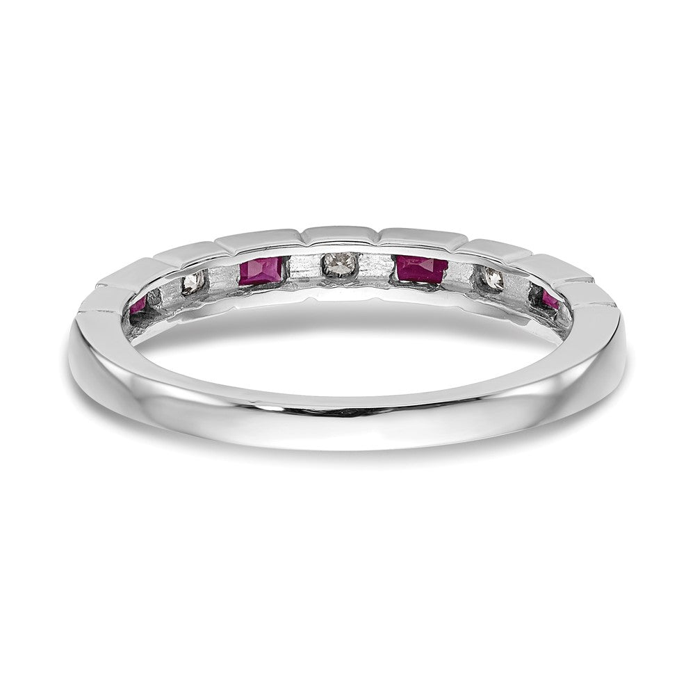 14K Weißgold 1/10 Karat Diamant und Rubin Komplett Ring