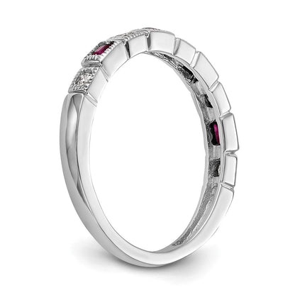14K Weißgold 1/10 Karat Diamant und Rubin Komplett Ring
