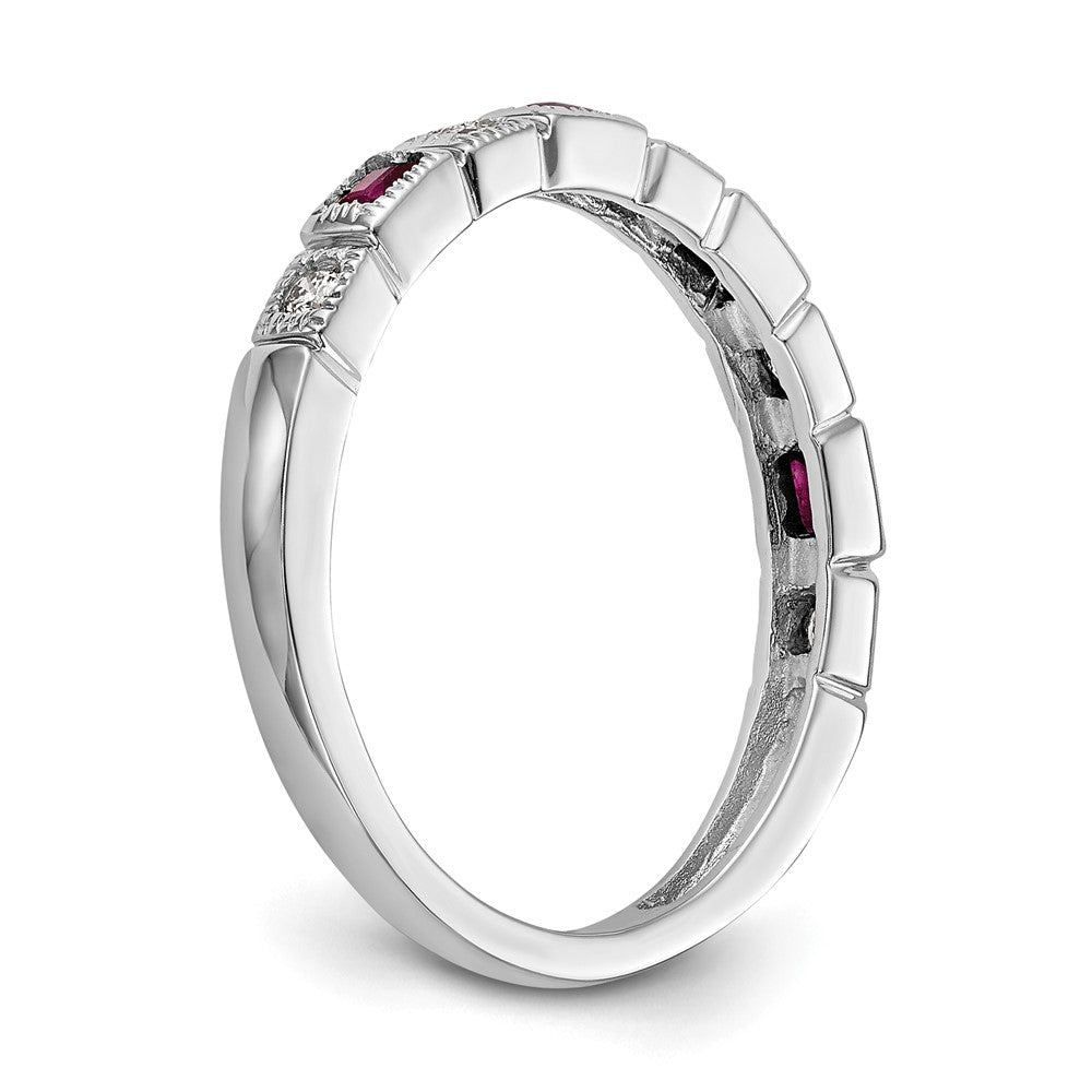 14K Weißgold 1/10 Karat Diamant und Rubin Komplett Ring