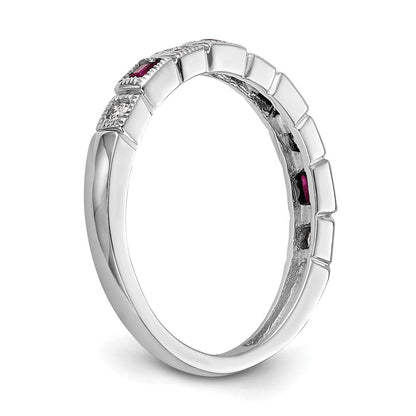 14K Weißgold 1/10 Karat Diamant und Rubin Komplett Ring