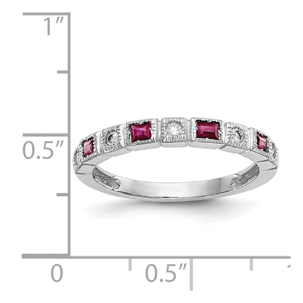 14K Weißgold 1/10 Karat Diamant und Rubin Komplett Ring