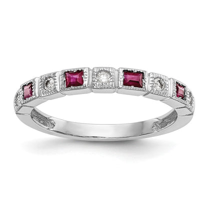 14K Weißgold 1/10 Karat Diamant und Rubin Komplett Ring