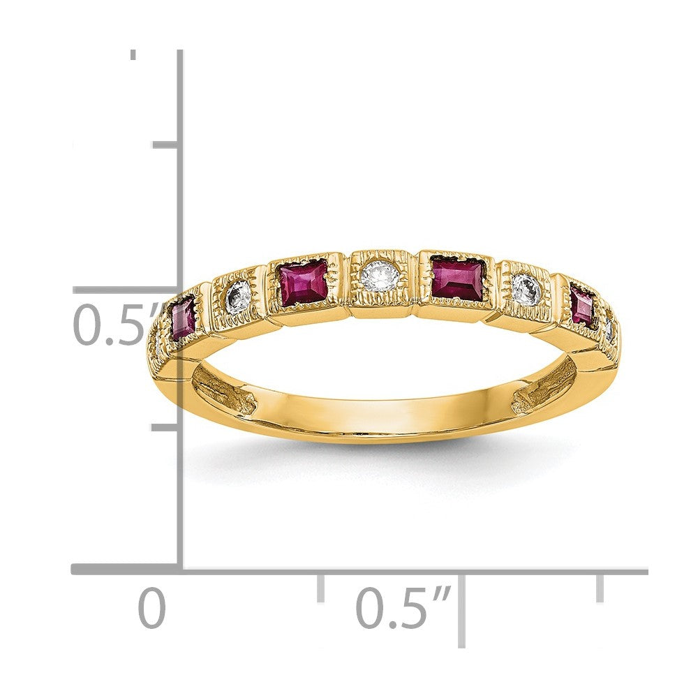 14K Gelbgold Ring mit echtem Diamant und Rubin