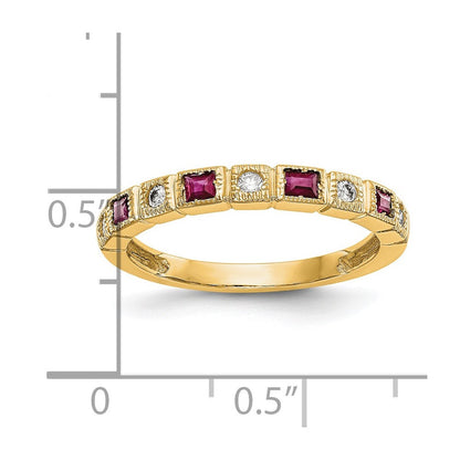 14K Gelbgold Ring mit echtem Diamant und Rubin