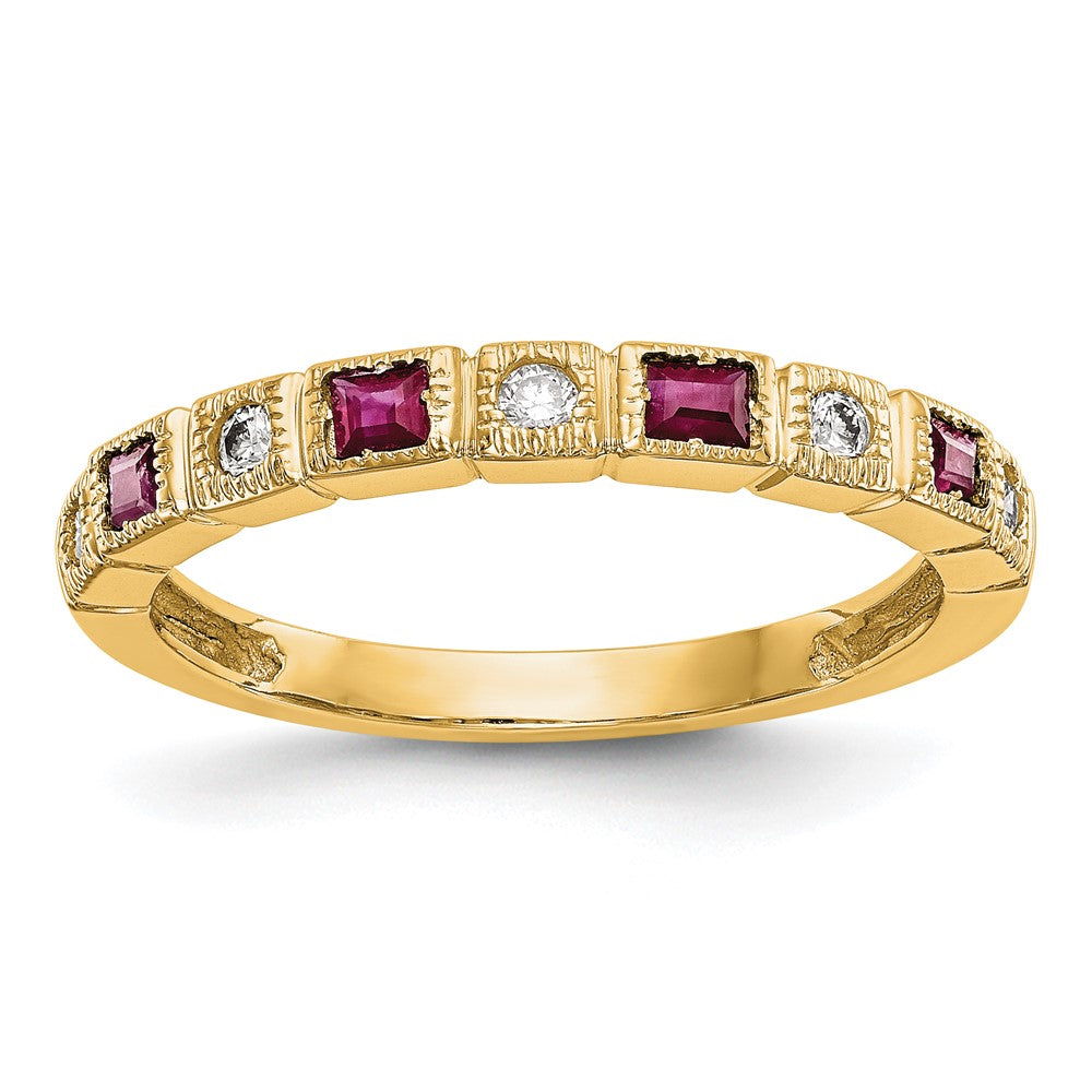 14K Gelbgold Ring mit echtem Diamant und Rubin