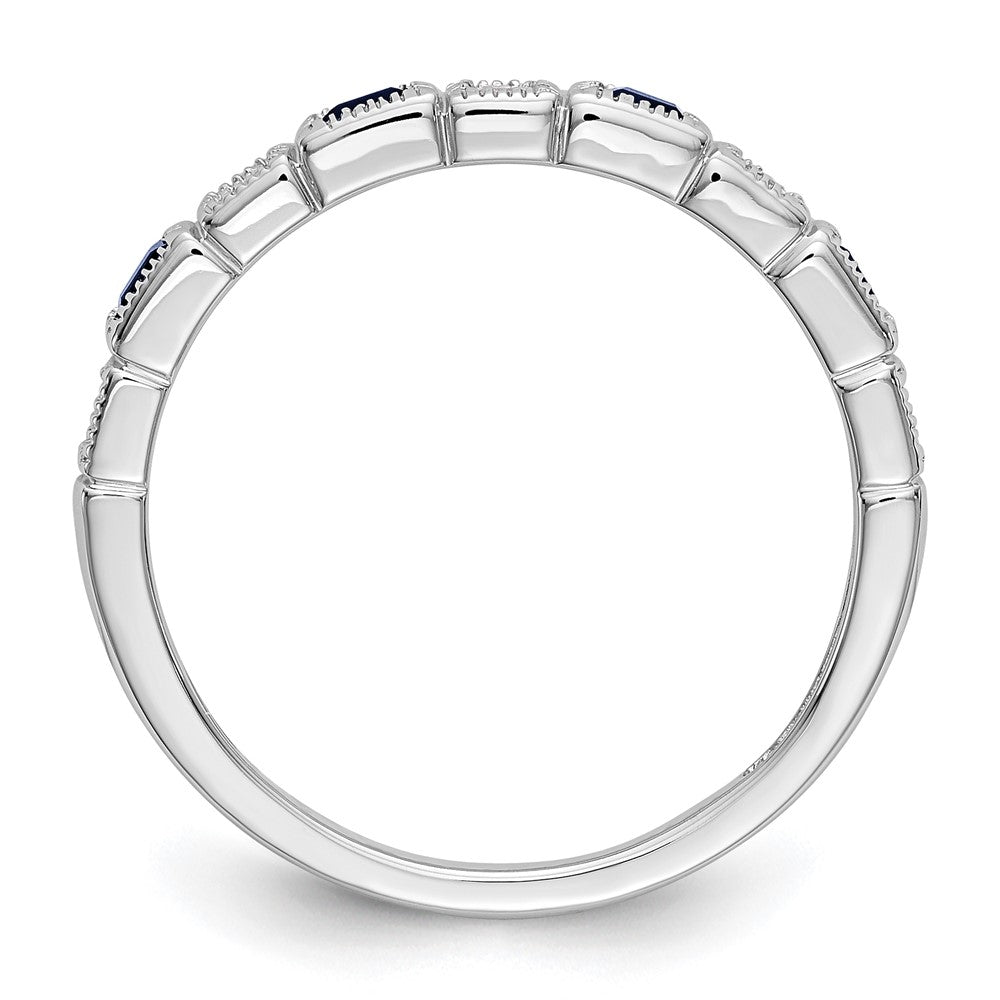 14K Weißgold 1/10 Karat Diamant und Blau Saphir Komplett Ring